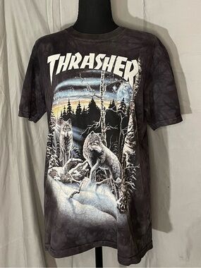 Thrasher/The Mountain RARE Collectors Black Tie-Dye 13 Wolves Wolf Graphic Tee